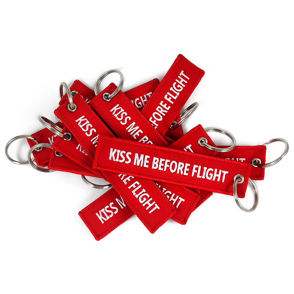 Kiss Me Before Flight Embroidered Keyrings