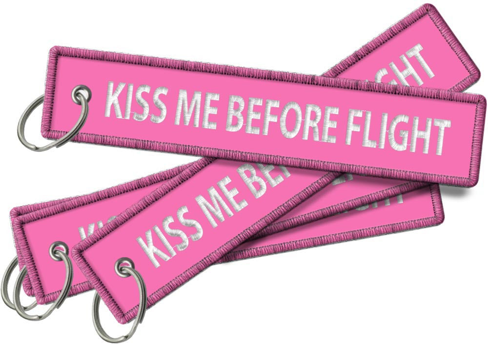 Kiss Me Before Flight Embroidered Keyrings
