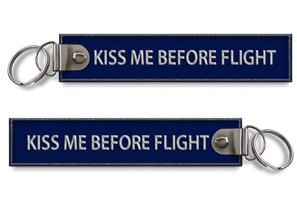 Kiss Me Before Flight Embroidered Keyrings