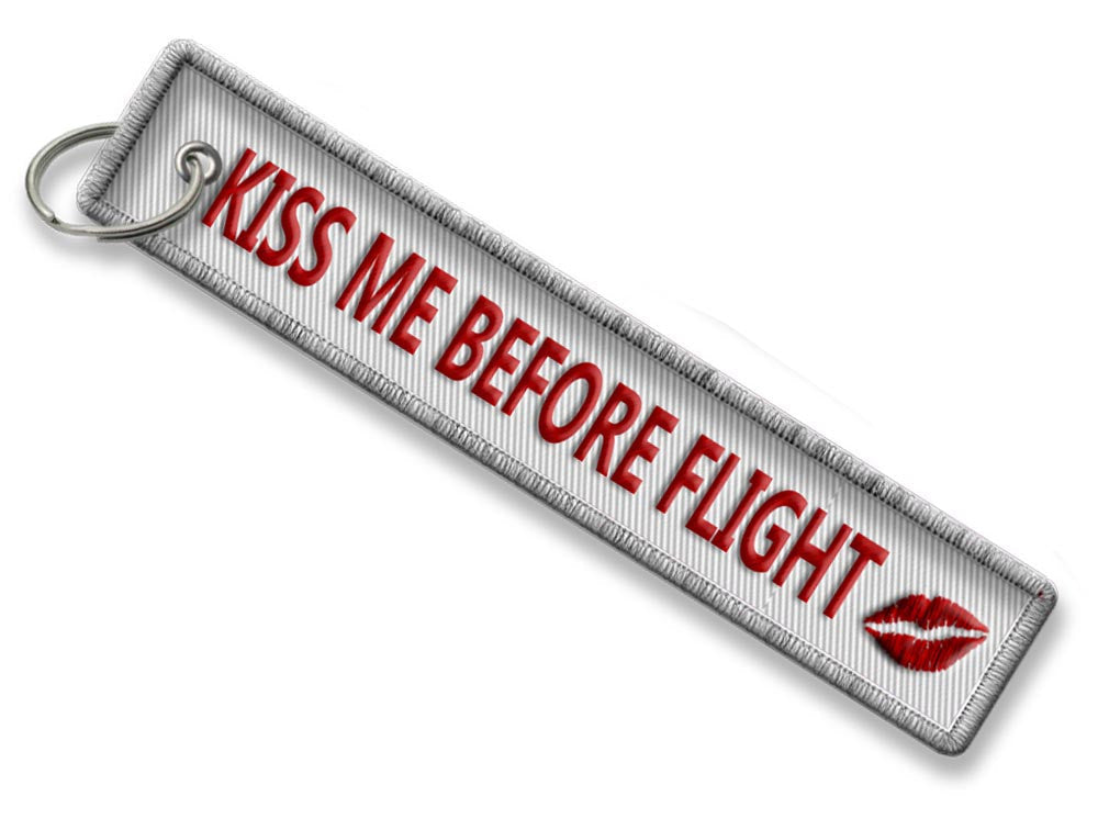 Kiss Me Before Flight Embroidered Keyrings