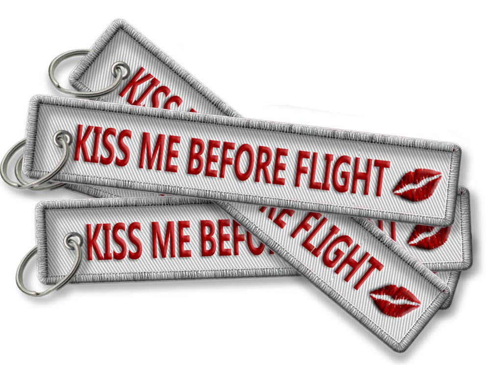 Kiss Me Before Flight Embroidered Keyrings